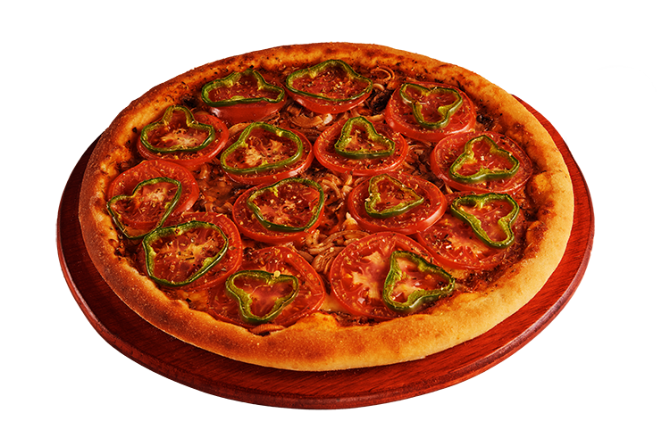 Pizza familiar de 36 cm (8 porciones) con Mozzarella, tomate en rodajas, champiñones, pimiento, cebolla
